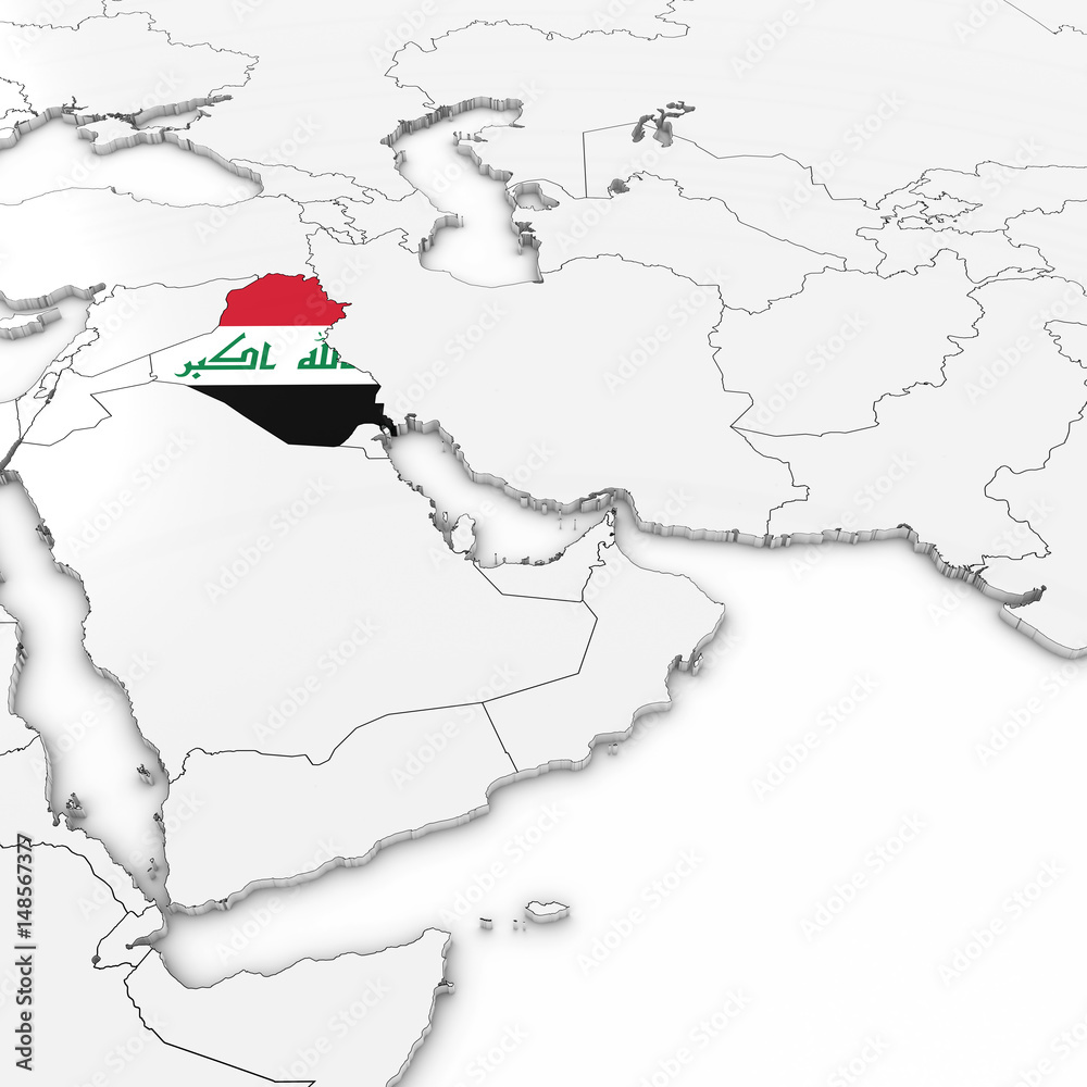 Map Of Iraq With Iraqi Flag On A White Background Stock Photo