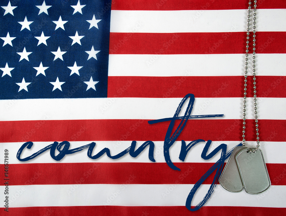 Obraz premium word country and military dog tags on American flag background