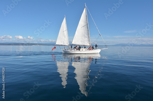 Sail boat sailing over Lake Taupo New Zealand