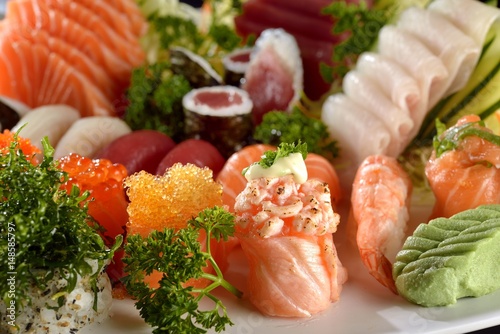 Fish sushis and sashimis