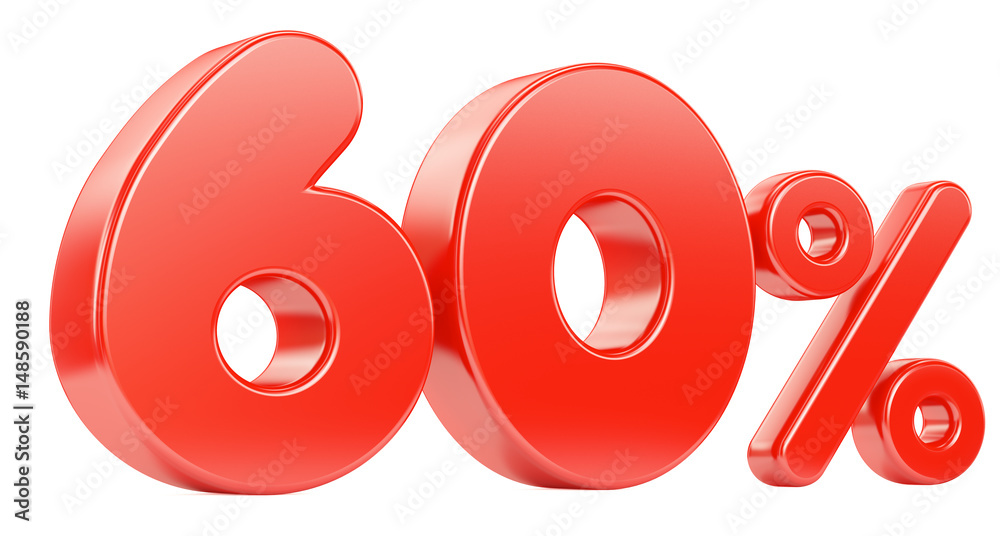 Sixty red percent isolated on white background. 3d render illustration. Sixty red percent isolated on white background. 3d render illustration.
