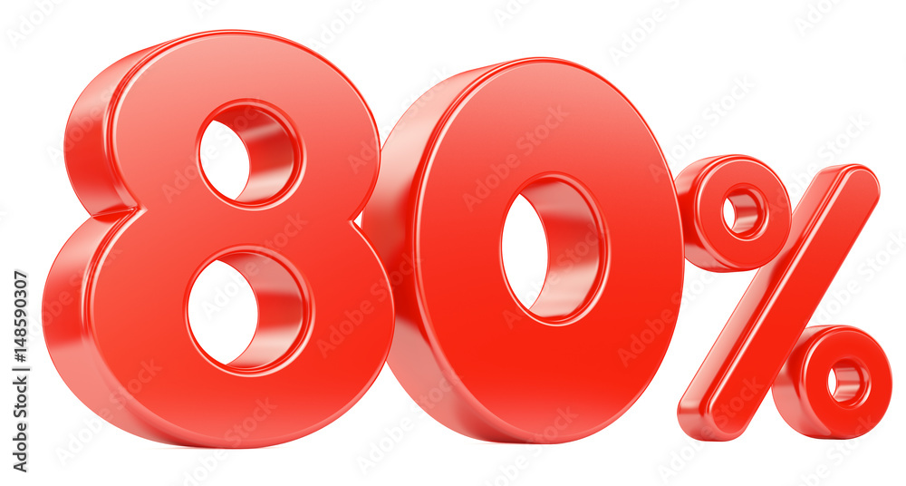 Eighty red percent isolated on white background. 3d render illustration. Eighty red percent isolated on white background. 3d render illustration.