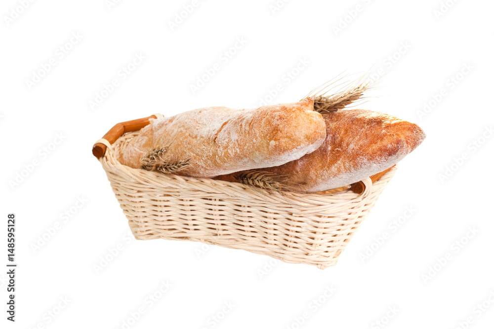  Bread in breadbasket isolated on white