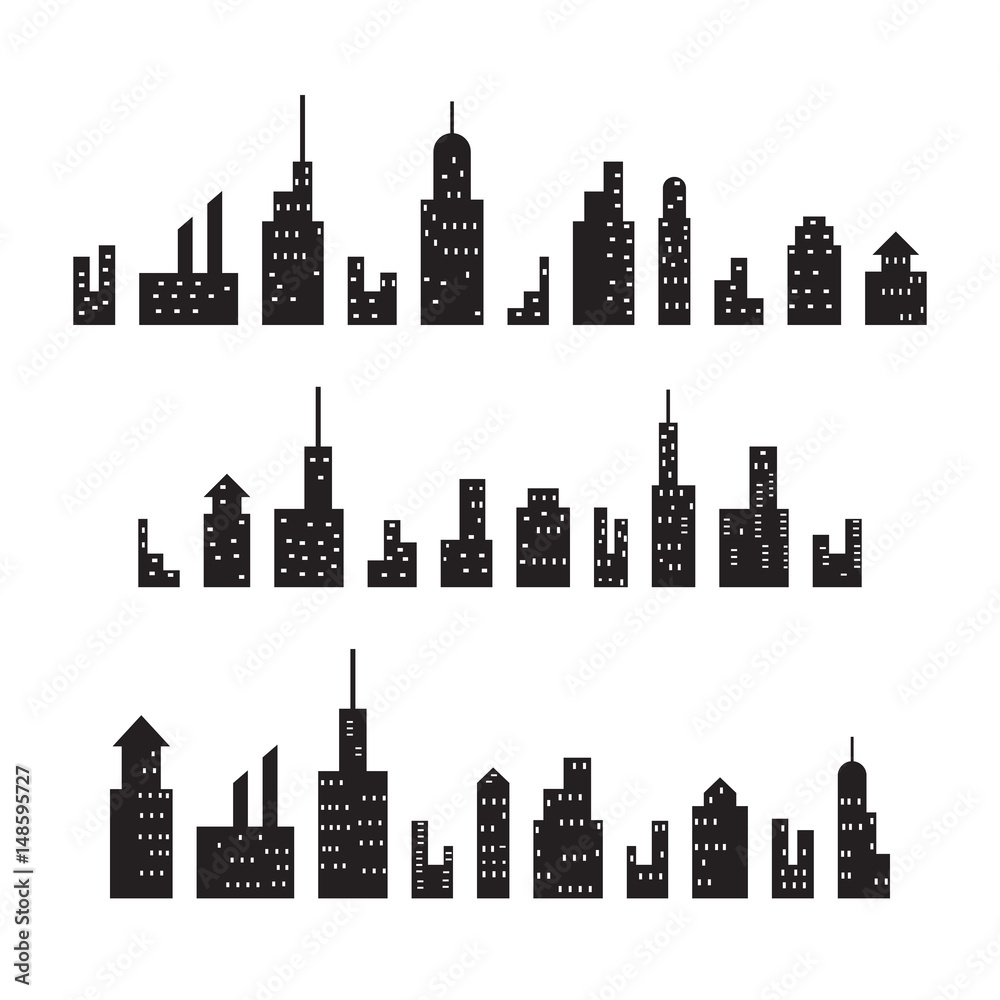 Fototapeta premium Building icons set, black isolated on white background, vector illustration.