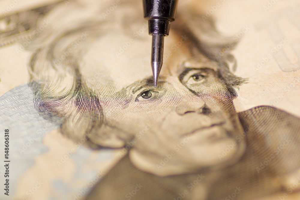 Naklejka premium Close up of Usa american dollar money bills with a Jackson face