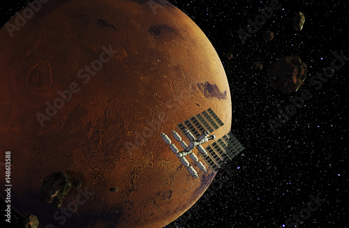 Fototapeta Naklejka Na Ścianę i Meble -  Raumstation auf der Umlaufbahn vom Mars