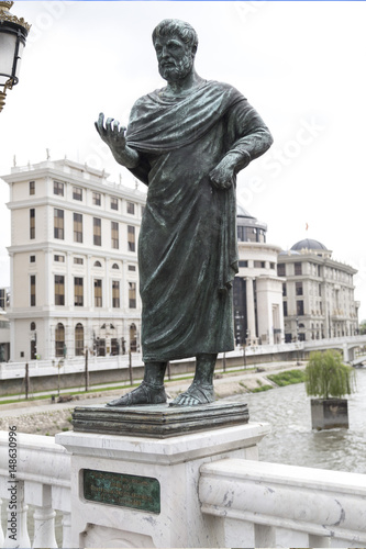 Bronze sculpture of Titus Flavius Orestes in downtown Skopje, Macedonia photo