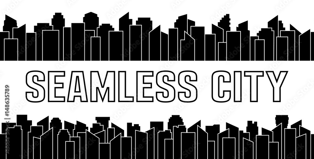 Set of black seamless city silhouette. Urban and sky scraper. Vector illustration.