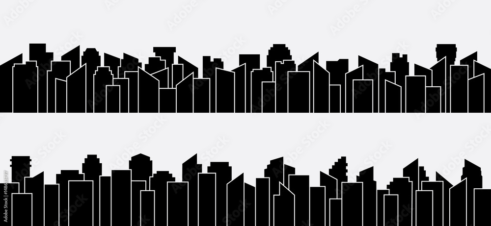 Black city silhouette panorama set. Vector design.