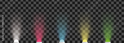 Colored led diode lights. Vector spotlights illustration.