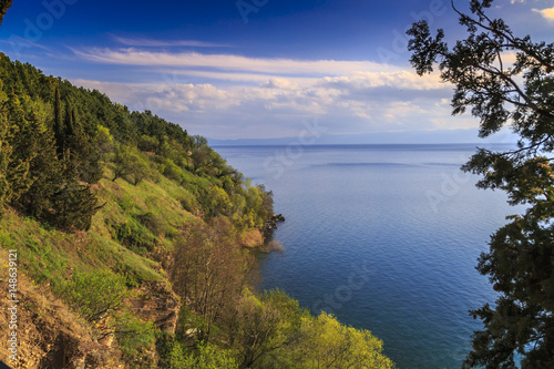 Natural landscape scene with clouds  Lake Ohrid  Macedonia