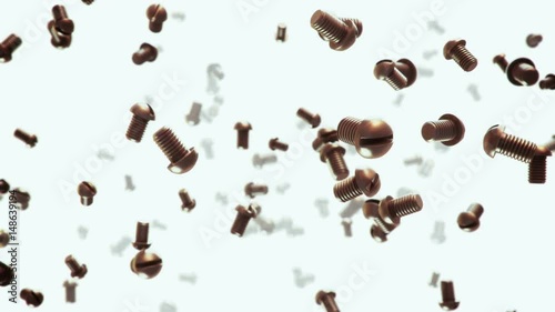 Metallic screws flow 3d animation on light background
