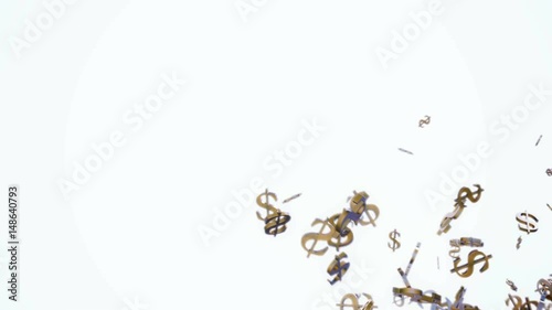 Horizontal flow dollar signs 3d animation on white background