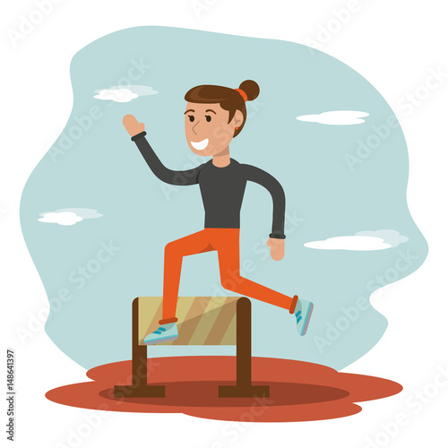 girl practicing hurdle racing physical education school vector illustration