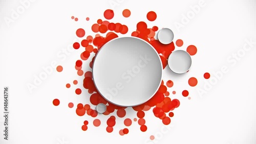 Abstract white circle solids pattern scale animation with flow orange particles on white background