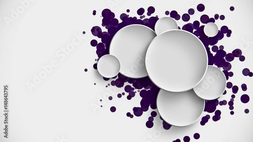Abstract white circle solids pattern scale animation with flow purple particles on white background