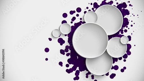 Abstract white circle solids pattern scale animation with flow purple particles on white background