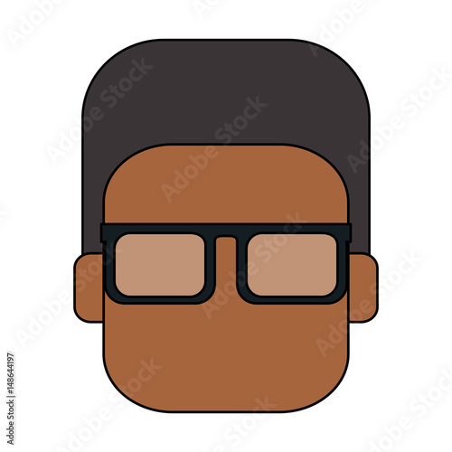 colorful silhouette front view faceless brunette man with glasses vector illustration