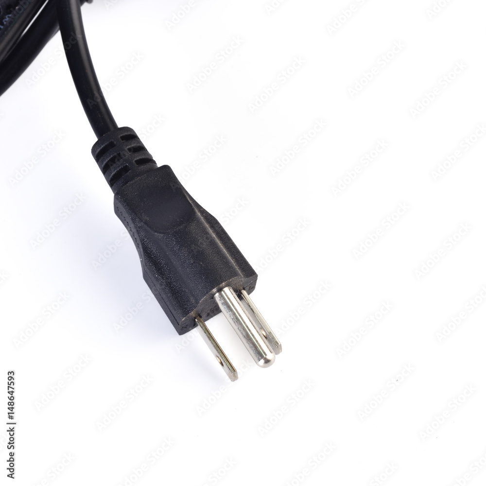 Black power cable with plug and socket isolated on white Black power cable with plug and socket isolated on white