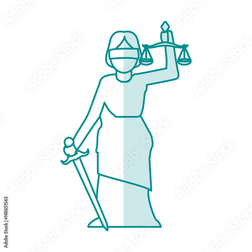 blue silhouette shading goddess of justice symbol vector illustration