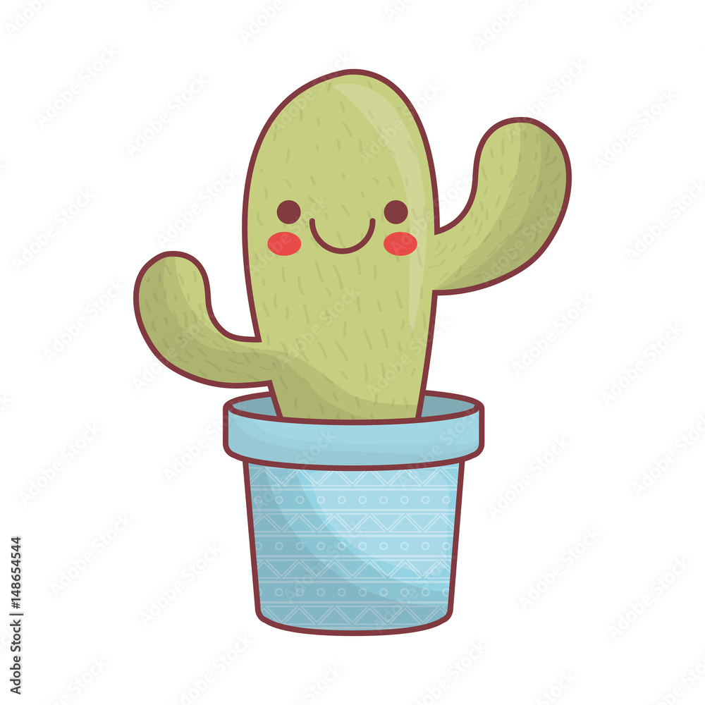 kawaii cactus in a pot icon over white background. vector illustration kawaii cactus in a pot icon over white background. vector illustration