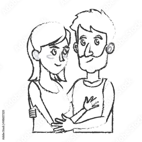 embracing couple relationship together sketch vector illustration