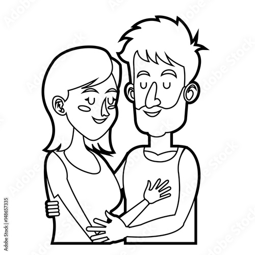 embracing couple relationship together sketch vector illustration