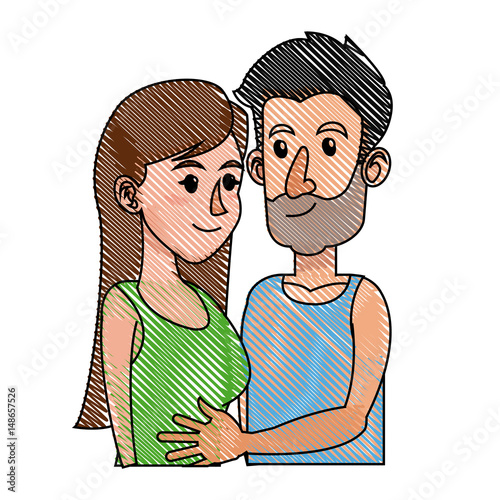 drawing embracing couple relationship together vector illustration