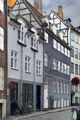 Old city streetscape in Copenhagen, Denmark.