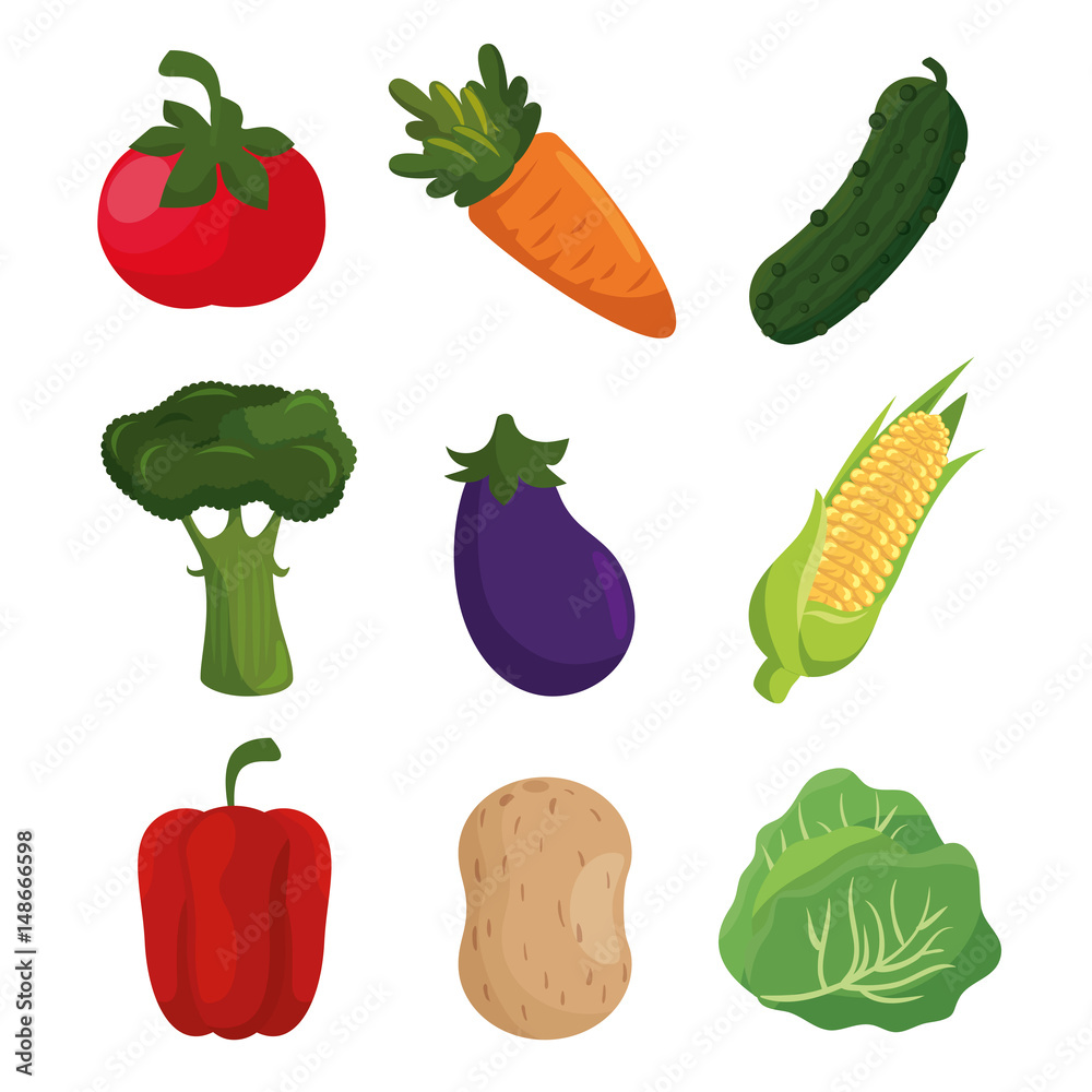 vegetables healthy food vegan icons vector illustration design