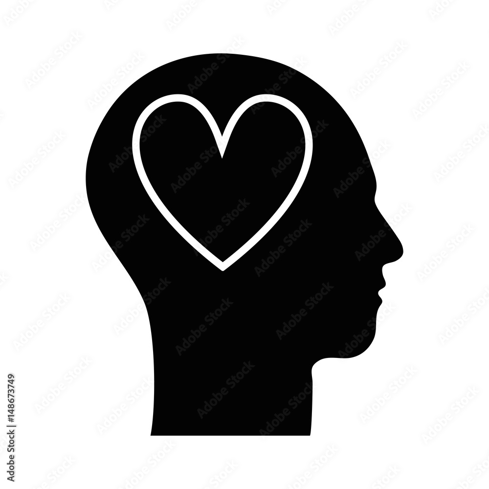 contour silhouette head with heart inside Stock Vector | Adobe Stock