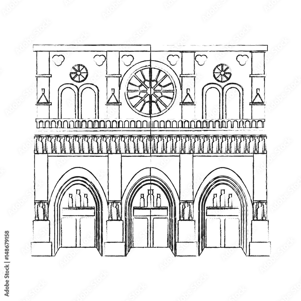 black blurred silhouette cartoon building architecture antique temple vector illustration