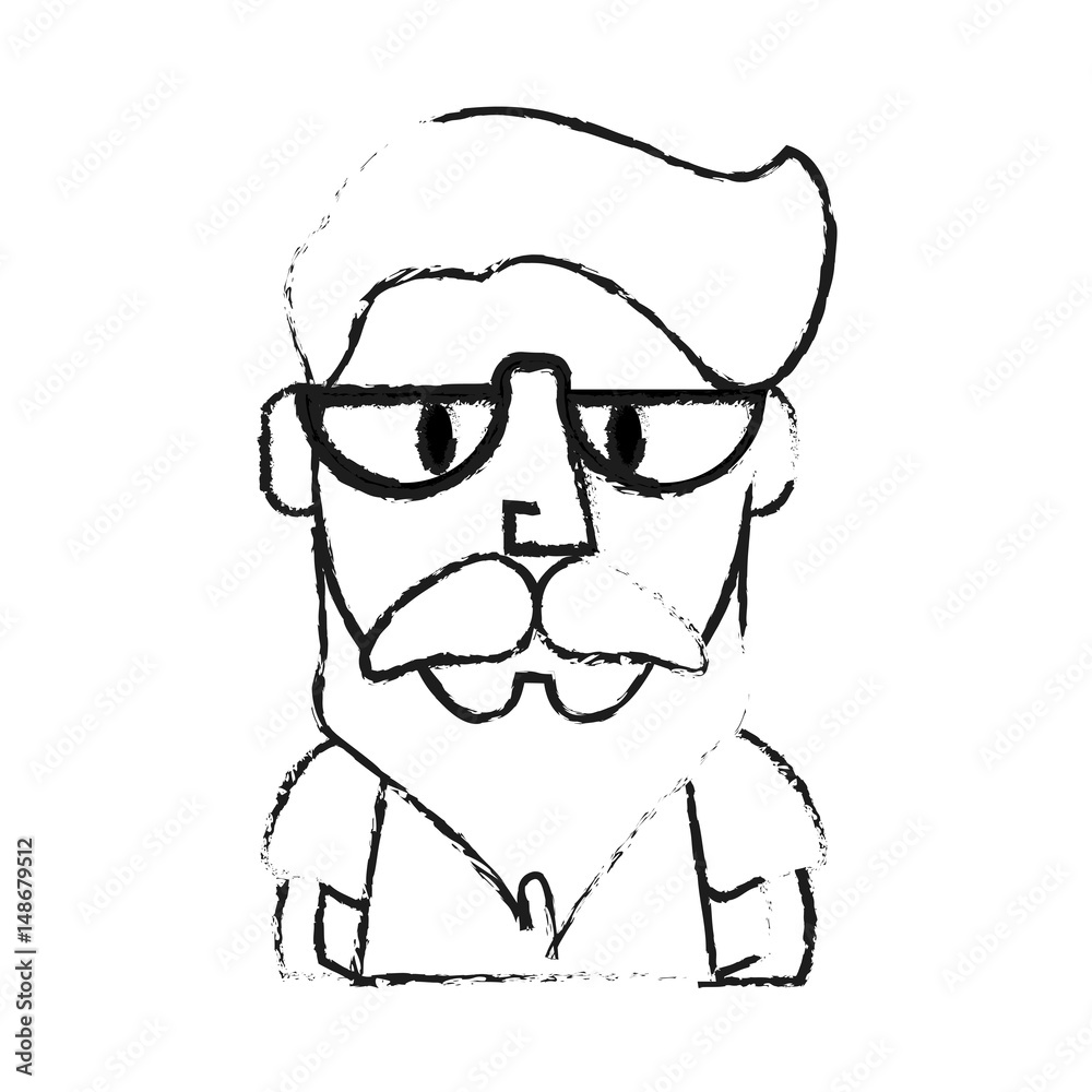 blurred silhouette half body caricature old man bearded vector illustration