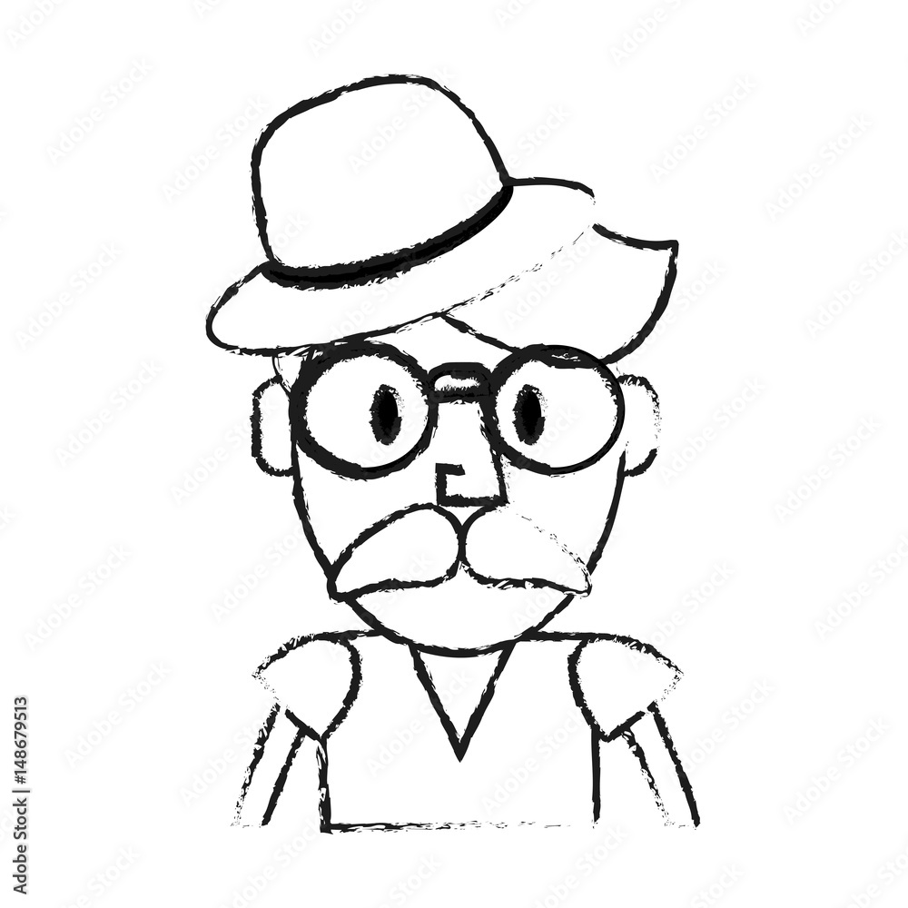 Fototapeta premium blurred silhouette half body caricature old man bearded with small hat vector illustration