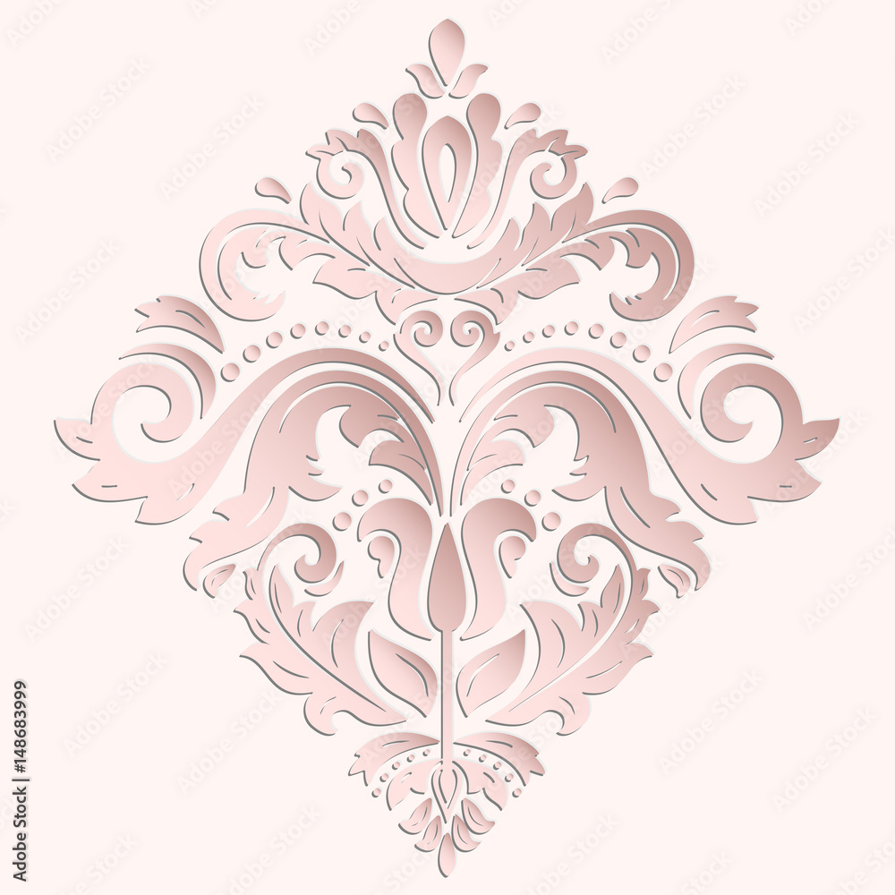 Oriental pink ornament. Fine traditional pattern with volume 3D elements, shadows and highlights