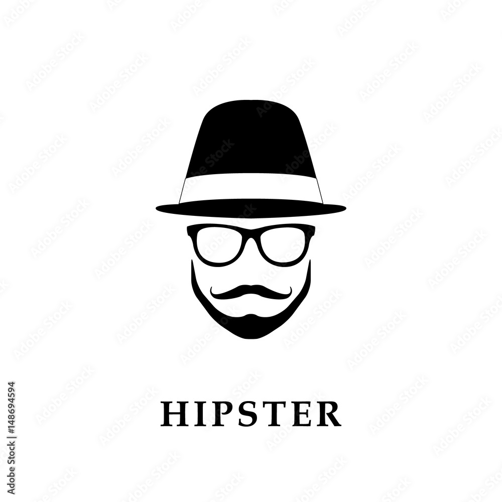 Vector portrait of bearded man wearing hat and glasses. Hipster style.