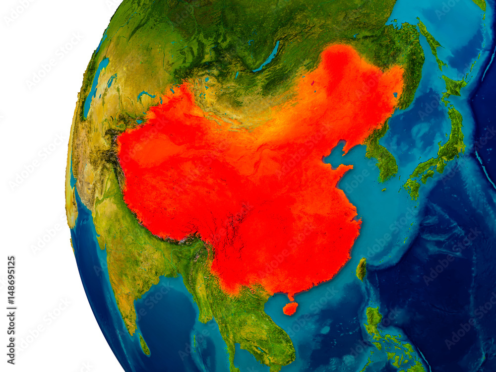 China on model of planet Earth China on model of planet Earth