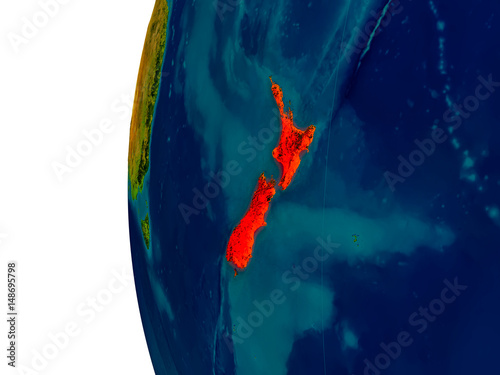 New Zealand on model of planet Earth