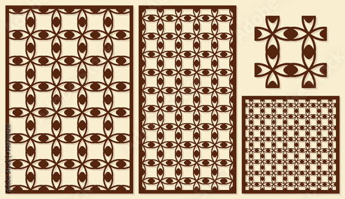 Set of decorative panels laser cutting. Repeated geometric pattern. The ratio of 2: 3, 1: 2, 1: 1. Vector illustration. photo