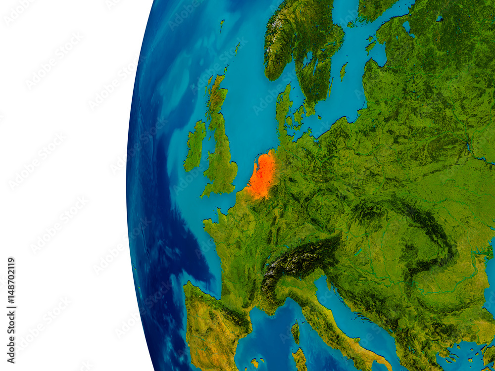 Netherlands on model of planet Earth