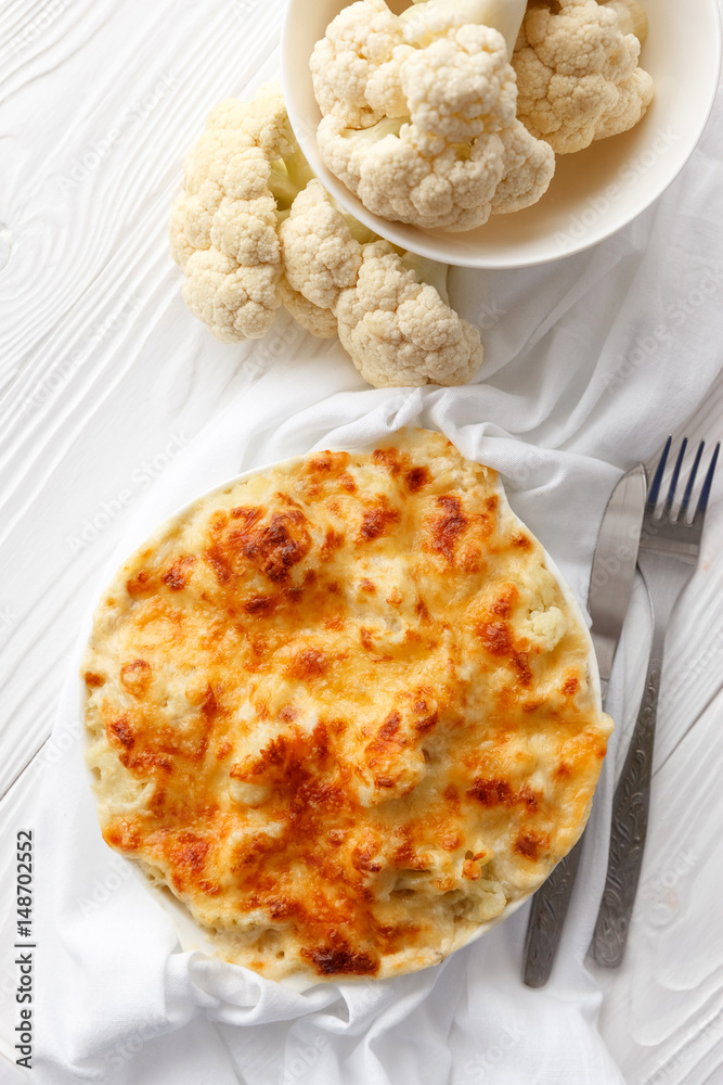 Cauliflower baked with cheese sauce