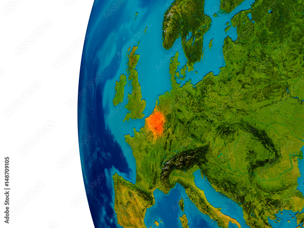 Belgium on model of planet Earth