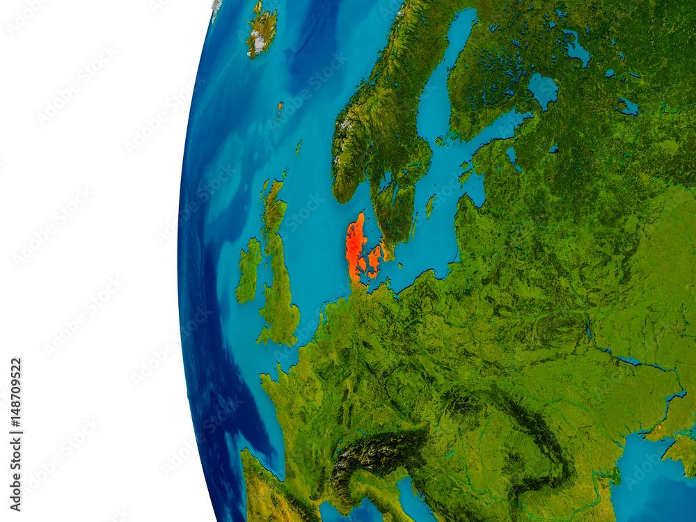 Denmark on model of planet Earth
