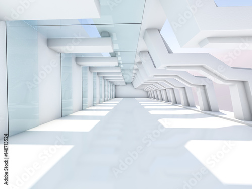Empty white interior. 3D rendering