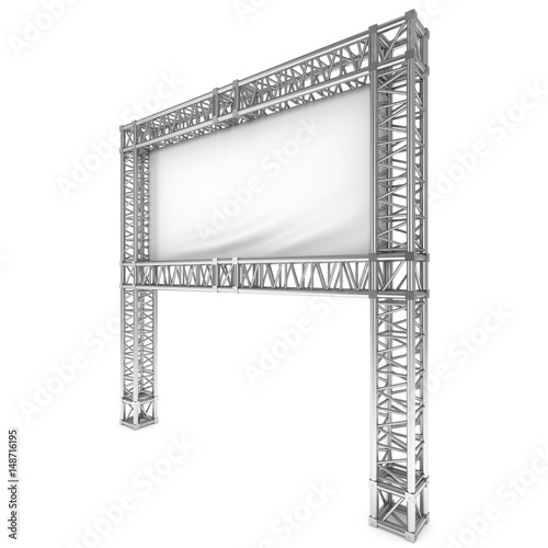 Steel truss girder element banner construction. 3d render press wall isolated on white