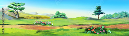 Rural Landscape with a Path against the Blue Sky
