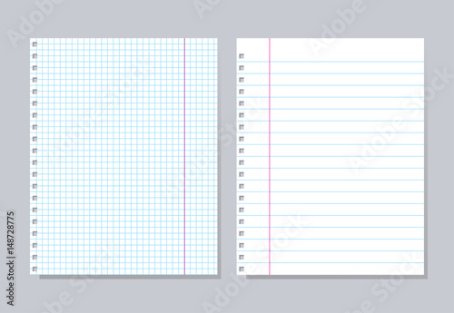 Notebook paper. Set of different notebook pages, vector illustration