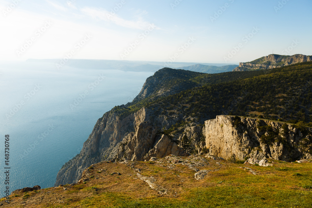 The mountains and sea scenery with blue sky beautiful landscape