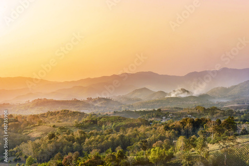 panoramic mountain at sunset in Thailand - Nature backgrounds