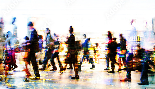 Lots of business people walking in the City. Business and modern life concept. Multiple exposure image.